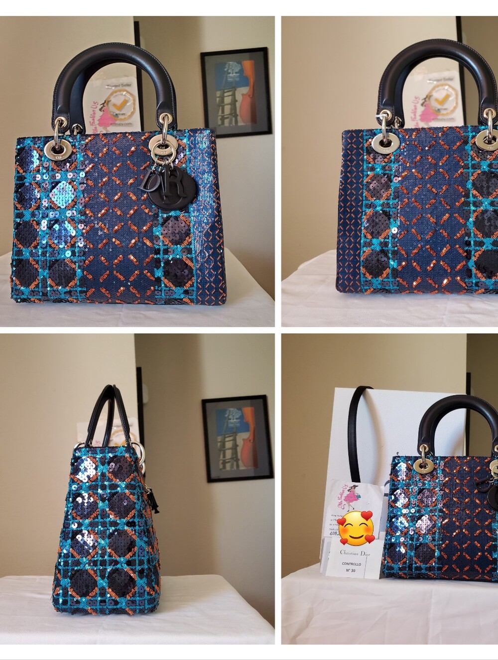 Lady Dior Black Blue Orange Sequin Medium Bag